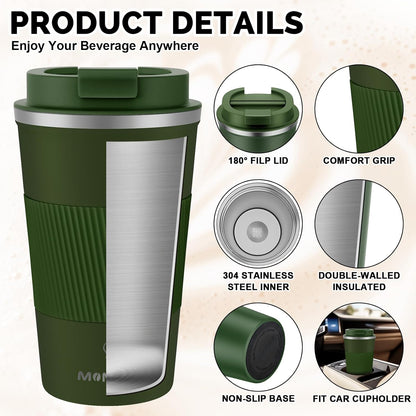 MOMSIV 12oz Travel Mug, Insulated Coffee Cup with Leakproof Lid, Travel Coffee Mug Vacuum Stainless Steel Double Walled Reusable Coffee Cup for Hot and Cold Water Coffee