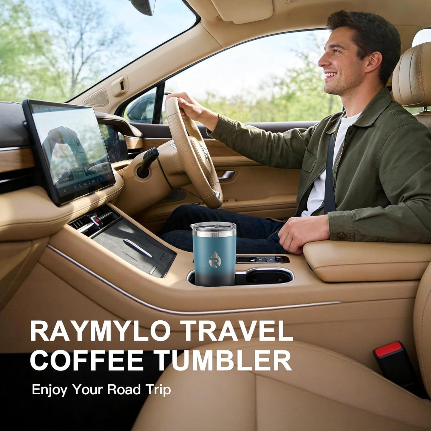 RAYMYLO Insulated Travel Coffee Tumbler 20oz, Detachable & Spill-Proof Slider Lid for Thorough Clean, Stainless Steel Reusable Coffee Mug with Lid Fits Most Car Cup Holder & BPA Free