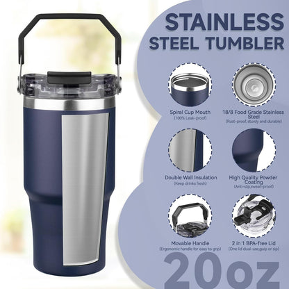30oz Tumbler with Handle and Flip Straw Lid Double Wall Insulated Travel Coffee Mug Stainless Steel Vacuum Insulated Coffee Tumbler Cup for Hot and Cold Beverages,Leak-proof&BPA-free (30oz,Black)
