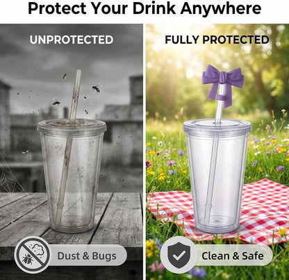 BTYHAOS Silicone Straw Caps for 10mm Tumblers | Reusable Dust-Proof Straw Toppers Compatible with Stanley 30oz & 40oz Tumblers (Purple Flower 3pc)