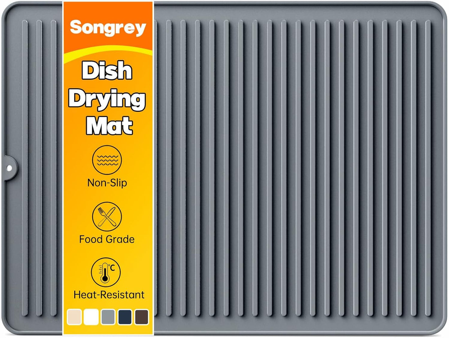 Songrey 12" x 6.5" Silicone Dish Drying Mat, Kitchen Counter Drying Pad for Sink Dishes or Under Rack, Multi-Use as Heat Resistant Trivet, Coffee Bar Mat