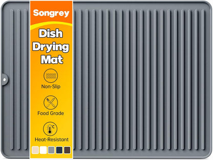 Songrey 12" x 6.5" Silicone Dish Drying Mat, Kitchen Counter Drying Pad for Sink Dishes or Under Rack, Multi-Use as Heat Resistant Trivet, Coffee Bar Mat