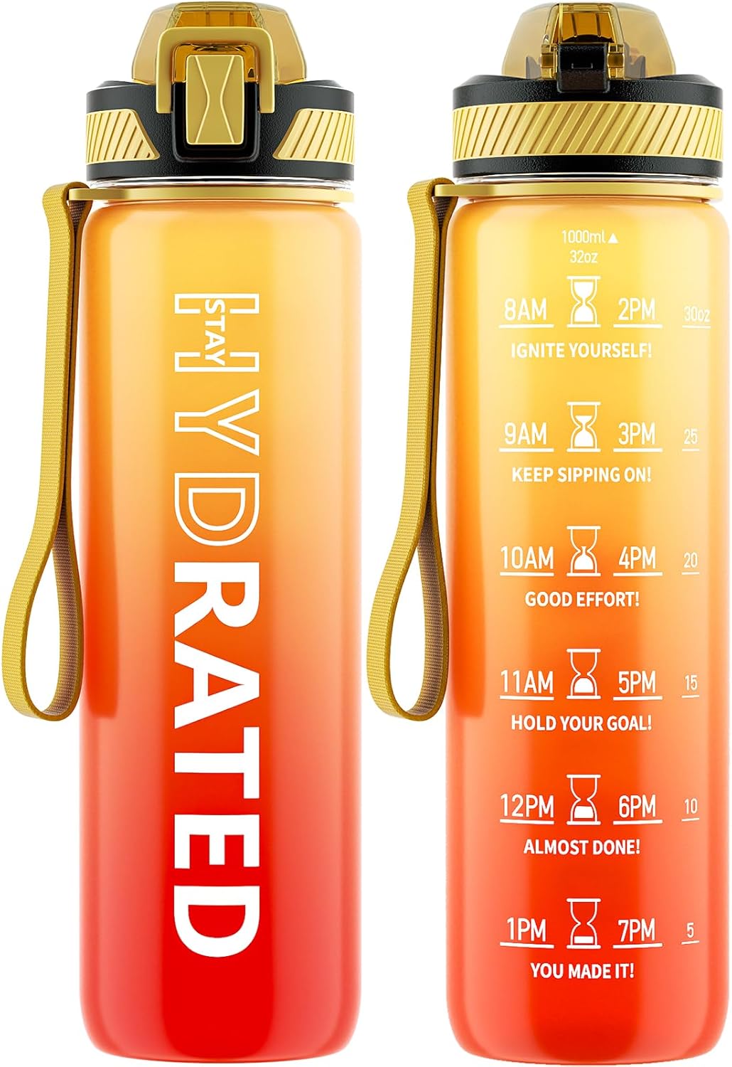 QLUR Water Bottle with Straw, 32oz Motivational Water Bottles with Time Marker to Drink, Tritan BPA Free, 1L Sports Water Bottle with Carry Strap LeakProof for Women Gym Fitness Outdoor (1 Pack)