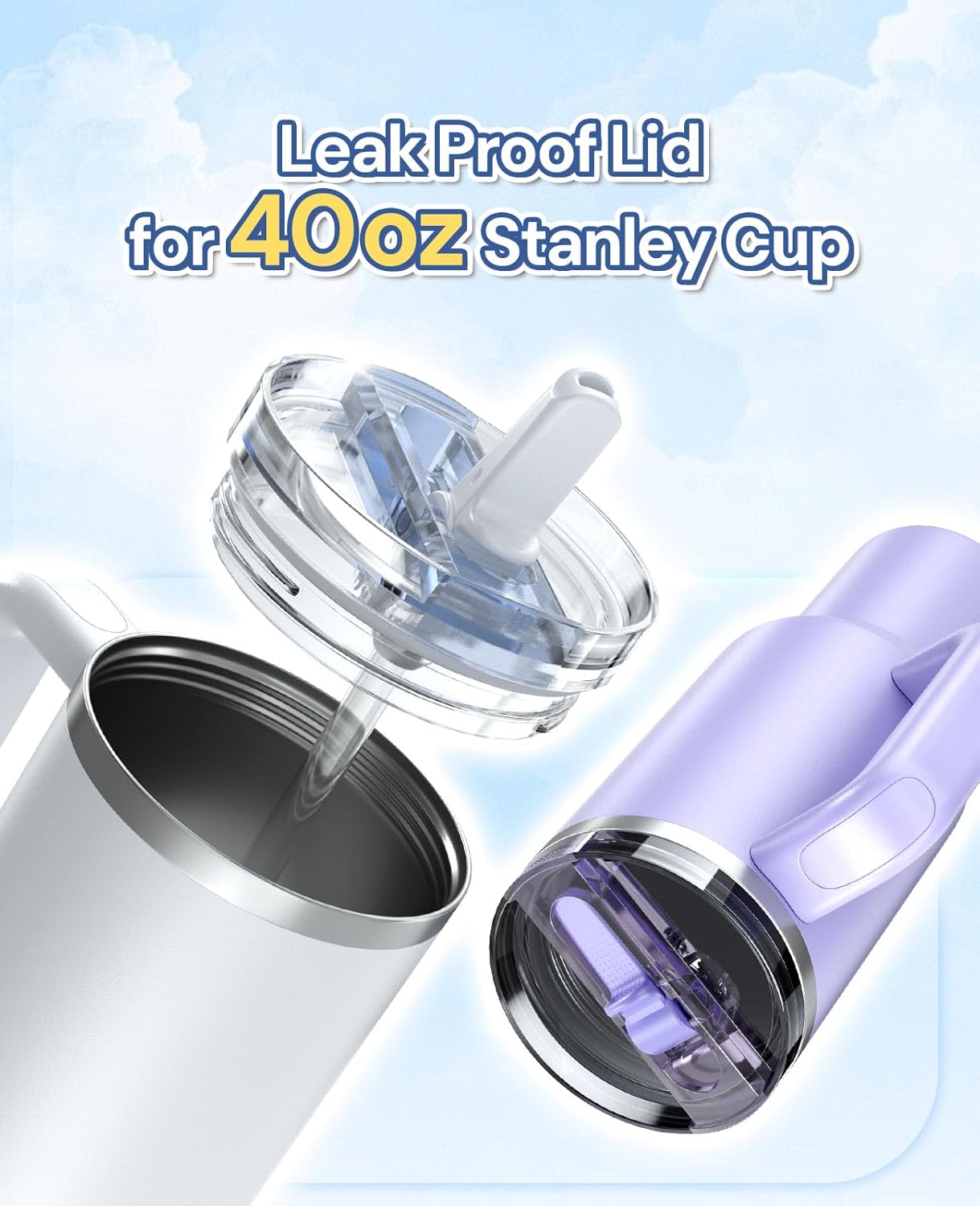 2 Pack Tumbler Flip Straw Lid Replacement Fit for Stanley 40 OZ Quencher, Leak Proof Lid with Straw for Stanley, No Spill Reusable Tumbler Lid Compatible with Stanley Cup Accessories