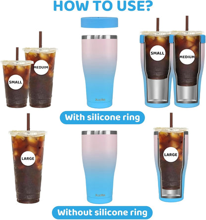 Universal Iced Coffee Sleeve,32oz Double Wall Stainless Steel Insulator Fits 16-32oz Starbucks/Dunkin/McDonalds Cups,Reusable Iced Coffee Cup Holder,Leak-Proof Tumbler for Hot,Cold Drink