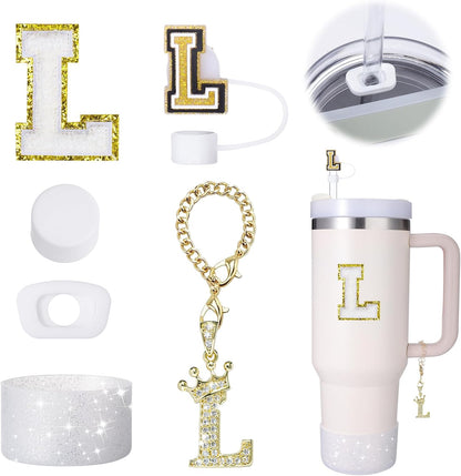Mity Rain 6pc Cup Accessories Set for Stanley 30 oz & 40 oz Tumbler with Handle, Including Straw Cover Cap, Cup Initials Charm, Silicone Boot, Round & Square Spill Proof Stopper