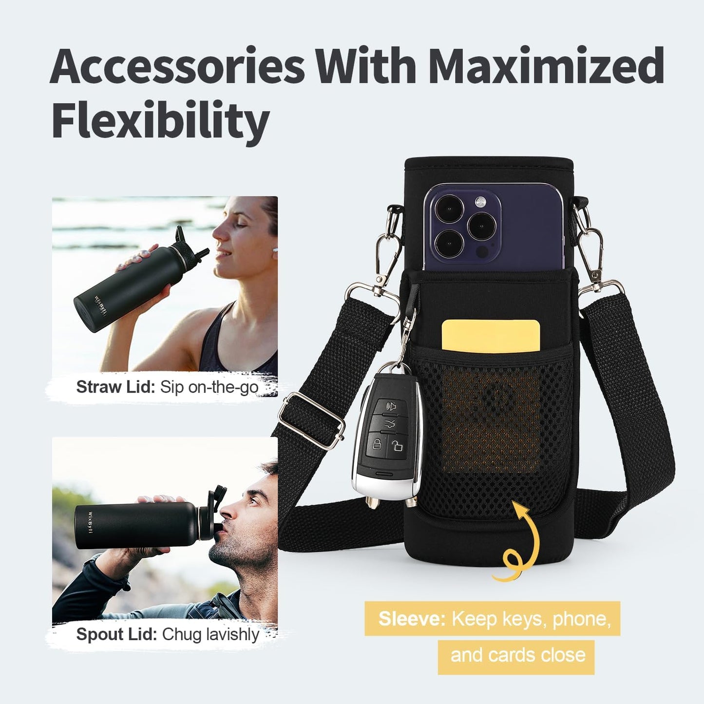 WixByti 40 oz Insulated Water Bottle with Straw (Cold for 36 Hrs), Stainless Steel Triple Wall Vacuum Sports Water Jug, Leakproof Hydro Cup Flask with Paracord Handle & Straw Spout Lids & DIY Stickers