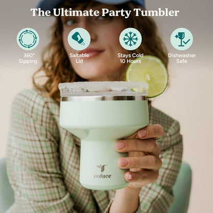 REDUCE Saltini 16 oz Cocktail Tumbler - Insulated Margarita Tumbler with Lid - Keeps Drinks Cold for 10 Hours - 360 Sippable Martini Glass Alternative - Shatterproof, Perfect for Parties - Cloud Blue