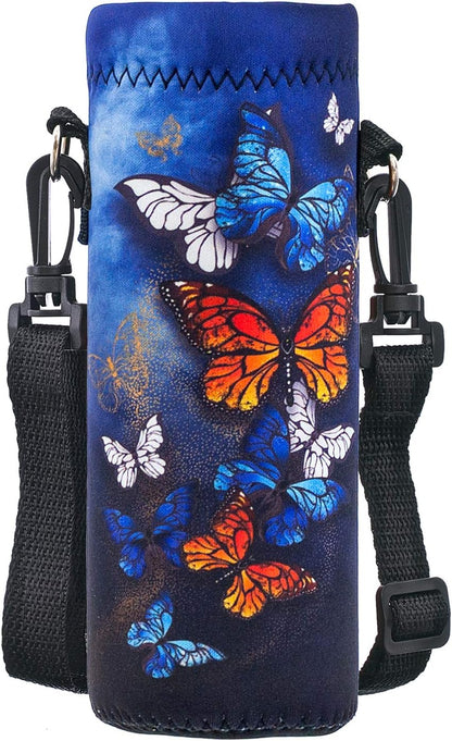 Neoprene 500ML/750ML/1000ML Water Bottle Bag Carrier, Portable Insulated Bottle Sling Holder Case Pouch with Adjustable Shoulder Strap for Men Women Walking Hiking Running