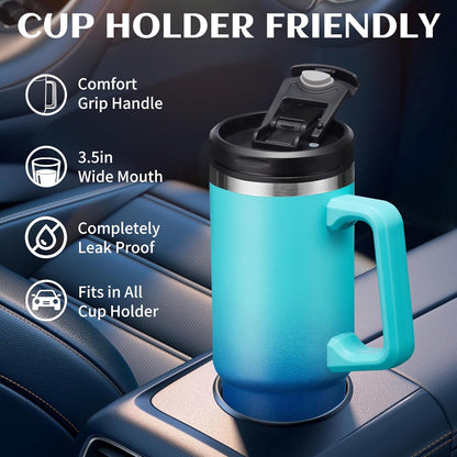 30 oz Tumbler with Handle and Straw - Keep Cold 36H & Hot 12H, Metal Coffee Cup with Lid (Straw & Flip Lid), 30oz Insulated Stainless Steel Thermal Mug, Leak-proof Travel Water Bottle
