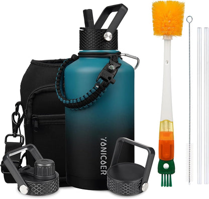 Insulated Water Bottle 40oz,Triple Wall Vacuum Stainless Steel(Dishwasher Safe),Leak Proof & Non-BPA,Flask Jug with Paracord Handle & Straw Spout Lids Sports Cherry Blossom