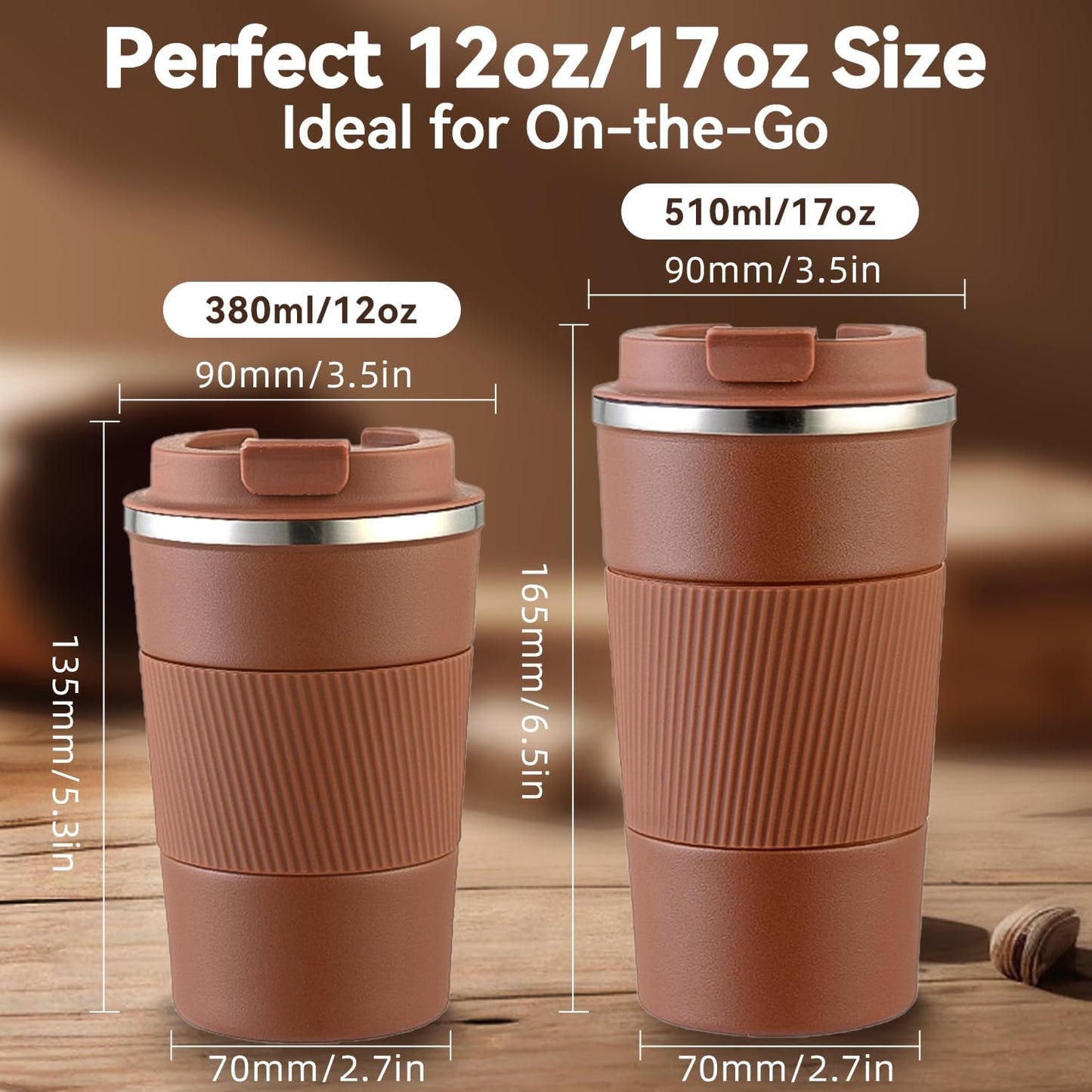 12OZ Travel Coffee Mug Insulated Coffee Cup with Spill Leak Proof Lid, Portable Stainless Steel Tumbler Reusable Hot and Cold Water Mug for Car, Daily, Camping- Blue