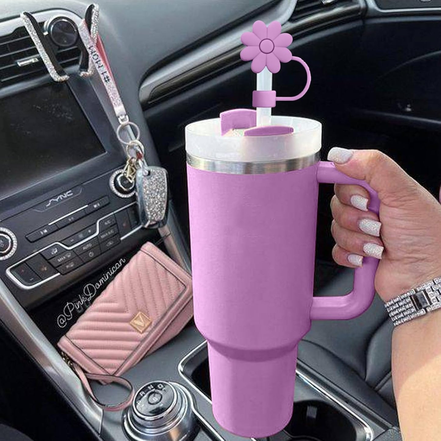 Flower Straw Covers Toppers for Stanley Cups 30&40 Oz Tumbler with Handle Accessories 4PCS Silicone Straw Caps Reusable Straws Tips Protectors for Stanley Cup 10mm 0.4in Straws,Off White