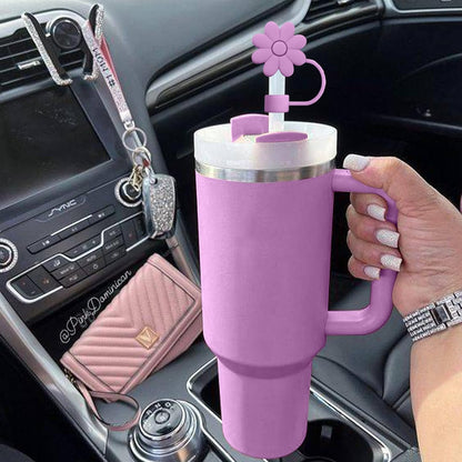Flower Straw Covers Toppers for Stanley Cups 30&40 Oz Tumbler with Handle Accessories 4PCS Silicone Straw Caps Reusable Straws Tips Protectors for Stanley Cup 10mm 0.4in Straws,Off White