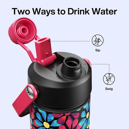 ENCOOL Insulated Water Bottle with Straw Stainless Steel Water Bottle, Leak-Proof, BPA-Free, Double Wall Vacuum Keeps Cold for 24 Hours for Sports, Travel, School (26 oz, Cotton Candy) - Colors D