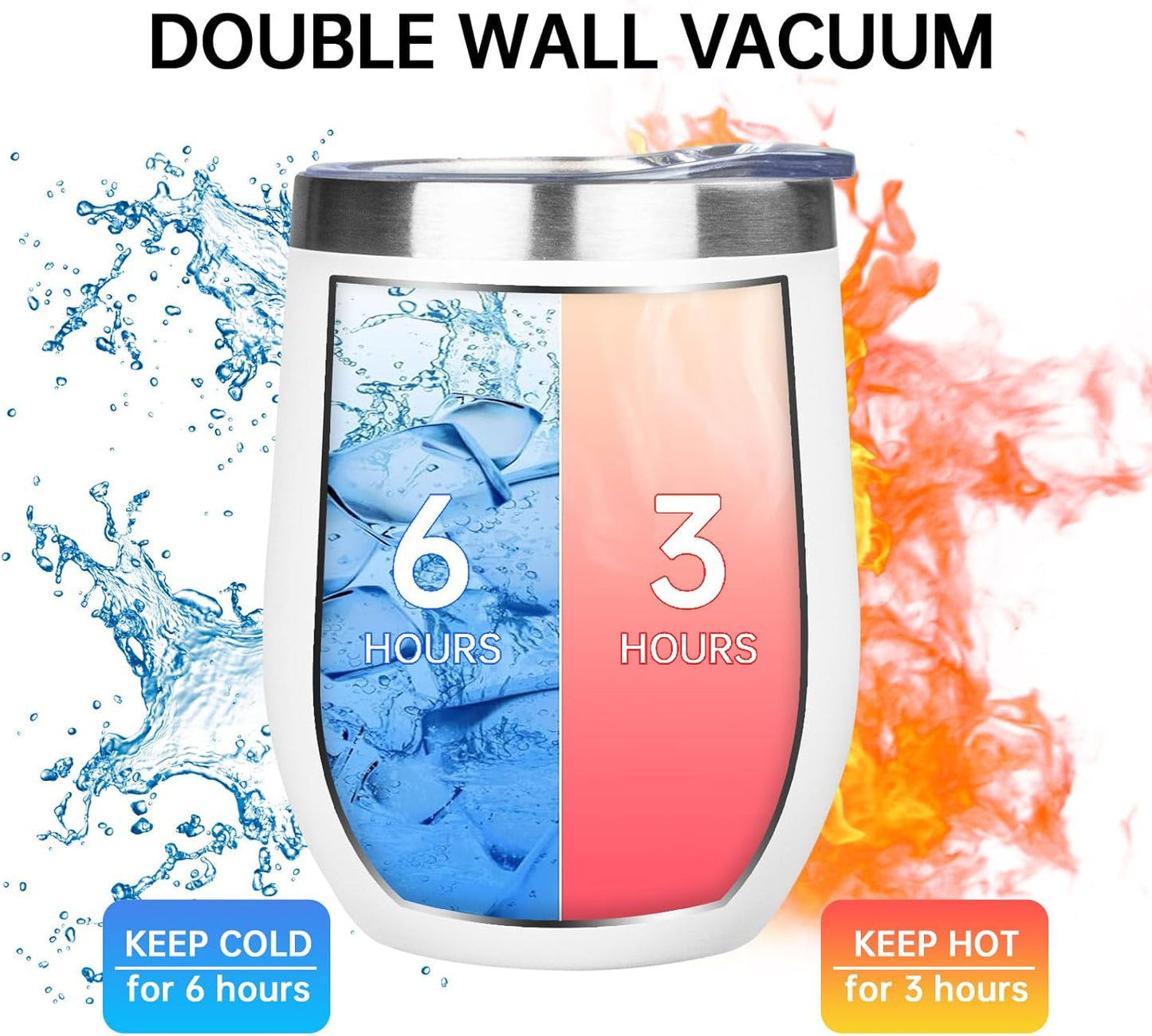 MEZMUT 12 Oz Insulated Wine Tumbler with Lid Double Wall Vacuum Stainless Steel Wine Glass Coffee Mug Insulated Tumbler Cup for Champaign, Cocktail, Beer (Black, 1 Pack)