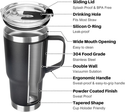 20 oz Tumbler with Handle, Stainless Steel Insulated Tumbler with Lid and Straw, Double Wall Vacuum Coffee Mug Tumbler, Insulated Coffee Thermal Cup for Cold and Hot (Light Purple)