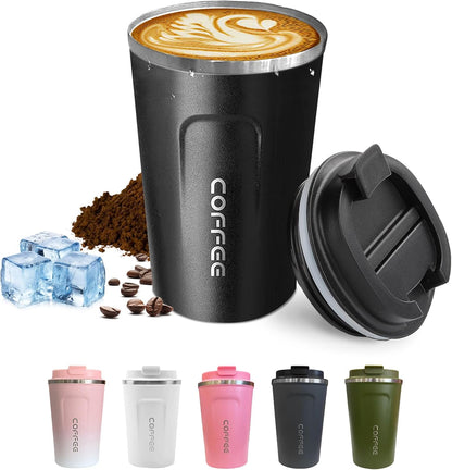 SPLMIFA Travel Coffee Mug Leak-Proof, Reusable Coffee Cups with Lids, Stainless Steel Vacuum Insulated Coffee Tumblers, Thermal Insulation Cup for Men and Women Hot & Cold Drinks(2nd-Green Pink, 12OZ)