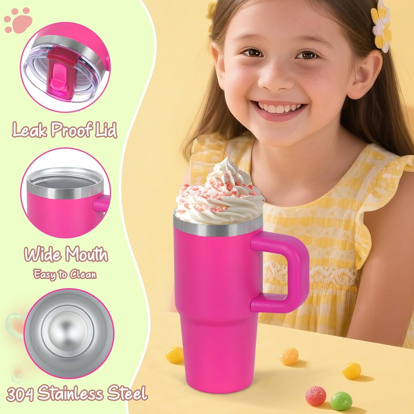 Cosictic 14 Oz Flip Straw Tumbler with Handle for Kids, Stainless Steel Double Wall Insulated Cup for Children with Flip Top Lid, 14 Oz Leak-proof Cups for Kids, Sky Blue and Purple