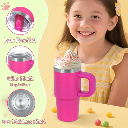 Cosictic 14 Oz Flip Straw Tumbler with Handle for Kids, Stainless Steel Double Wall Insulated Cup for Children with Flip Top Lid, 14 Oz Leak-proof Cups for Kids, Sky Blue and Purple