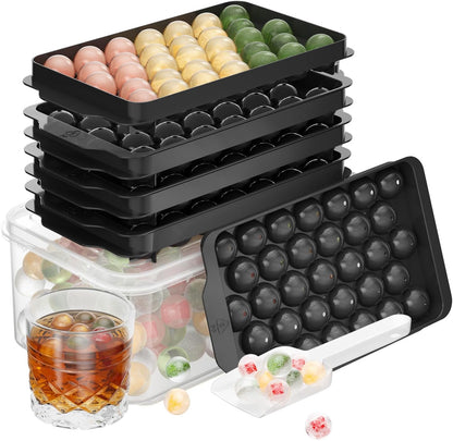 Optish 3 Pack Ice Trays for Freezer, 99 PCS Ice Cube Tray with Lid and Bin, Round Ice Cube Mold, Circle Ice Maker for Chilling Drinks (0.8 inch, Pink)