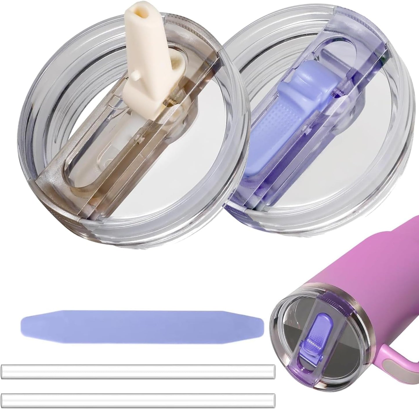 2 Pack 40 oz Tumbler Flip Straw Lid for Stanley Quencher ProTour Leak Proof Lid Replacement for Stanley H2.0 Quencher, Spill Proof Reusable Lid for Stanley Cup Accessories (Purple & Purple, 40 oz)