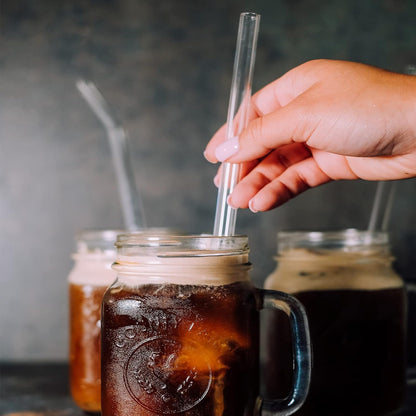 [12 Pcs] Reusable Glass Straws Shatter Resistant - Replacement Glass Straws for Stanley 40 oz 30 oz 20 oz Tumbler 12" x 10mm and 9" x 10mm Each Including 3 Straight and 3 Bent with 2 Cleaning Brush