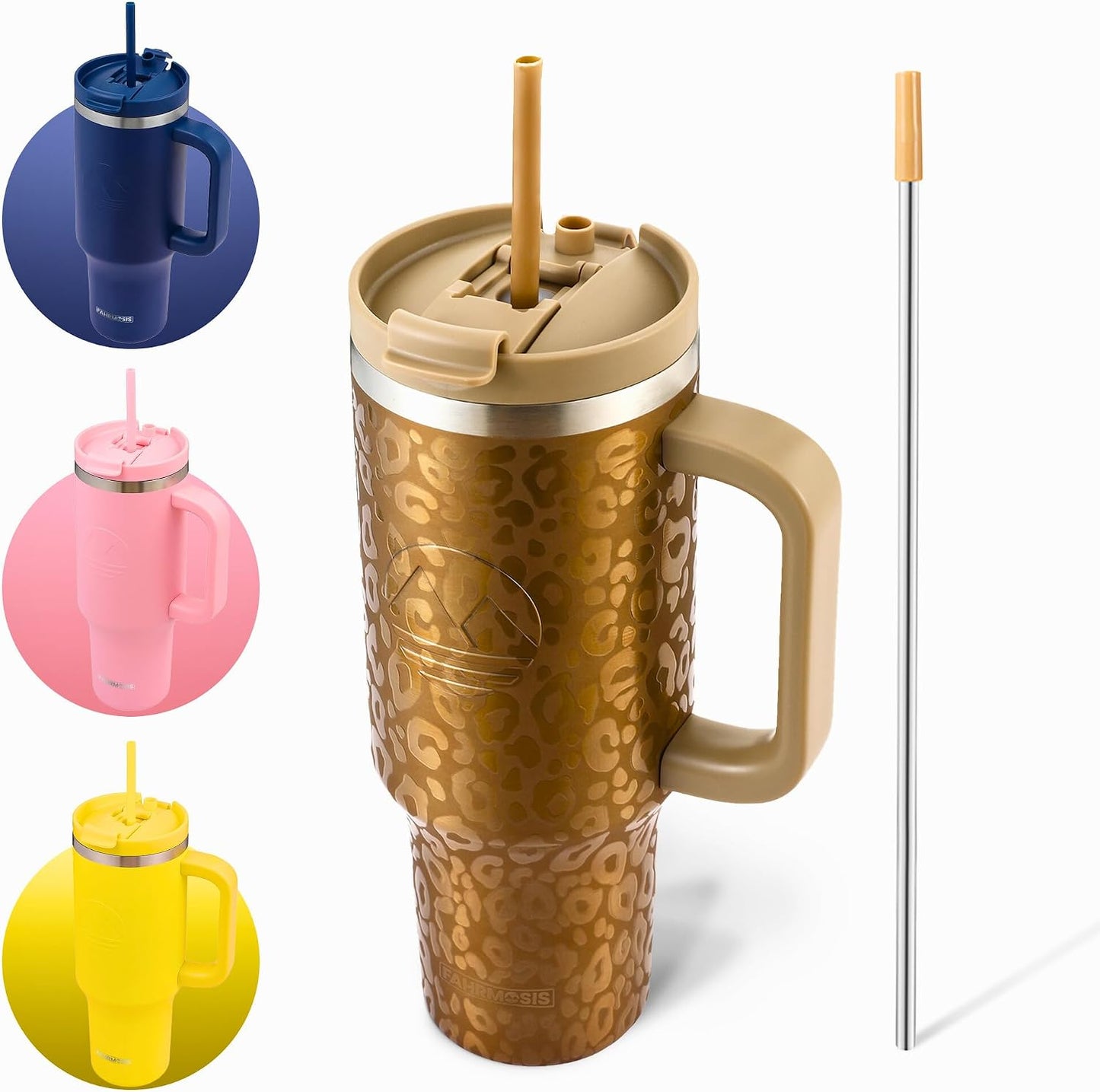 40 Oz Tumbler with Handle and Straw Insulated Cup that Fits in Cup Holder for Hot & Cold Drinks Leak Proof Tumbler with Straw Stainless Steel Travel Mug for Men & Women - Pink