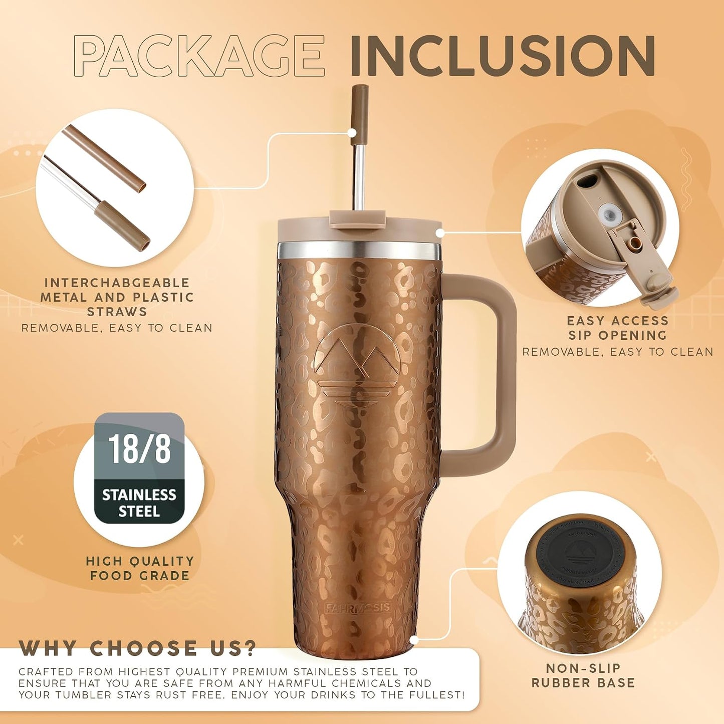 40 Oz Tumbler with Handle and Straw Insulated Cup that Fits in Cup Holder for Hot & Cold Drinks Leak Proof Tumbler with Straw Stainless Steel Travel Mug for Men & Women - Pink