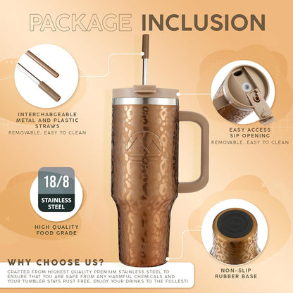 40 Oz Tumbler with Handle and Straw Insulated Cup that Fits in Cup Holder for Hot & Cold Drinks Leak Proof Tumbler with Straw Stainless Steel Travel Mug for Men & Women - Pink