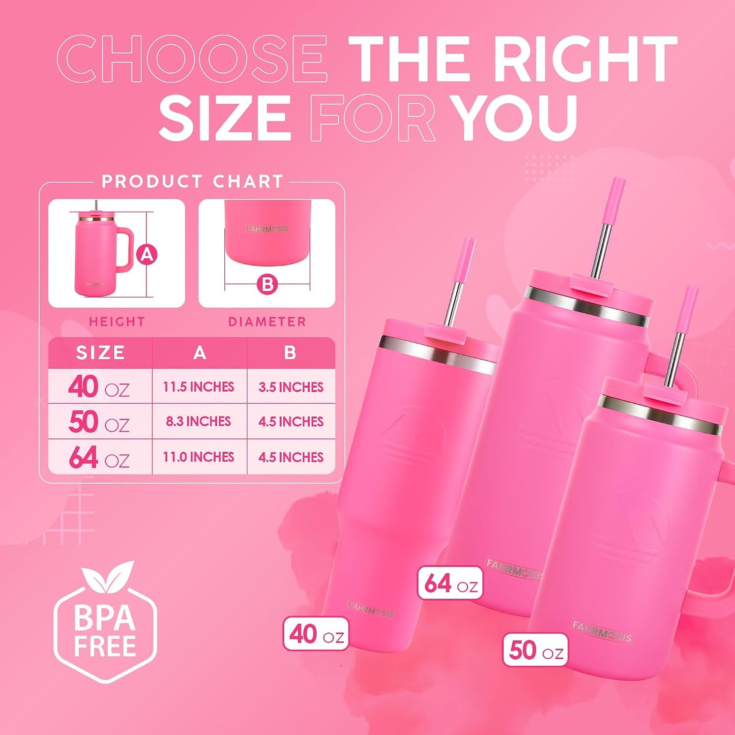40 Oz Tumbler with Handle and Straw Insulated Cup that Fits in Cup Holder for Hot & Cold Drinks Leak Proof Tumbler with Straw Stainless Steel Travel Mug for Men & Women - Pink