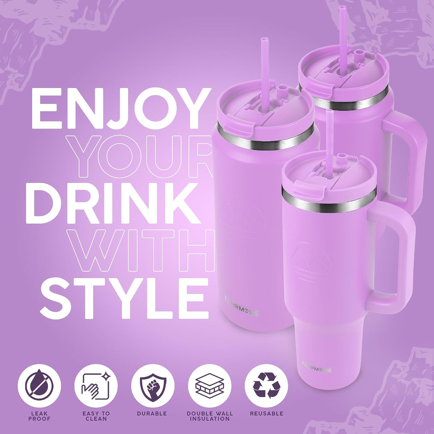 40 Oz Tumbler with Handle and Straw Insulated Cup that Fits in Cup Holder for Hot & Cold Drinks Leak Proof Tumbler with Straw Stainless Steel Travel Mug for Men & Women - Pink