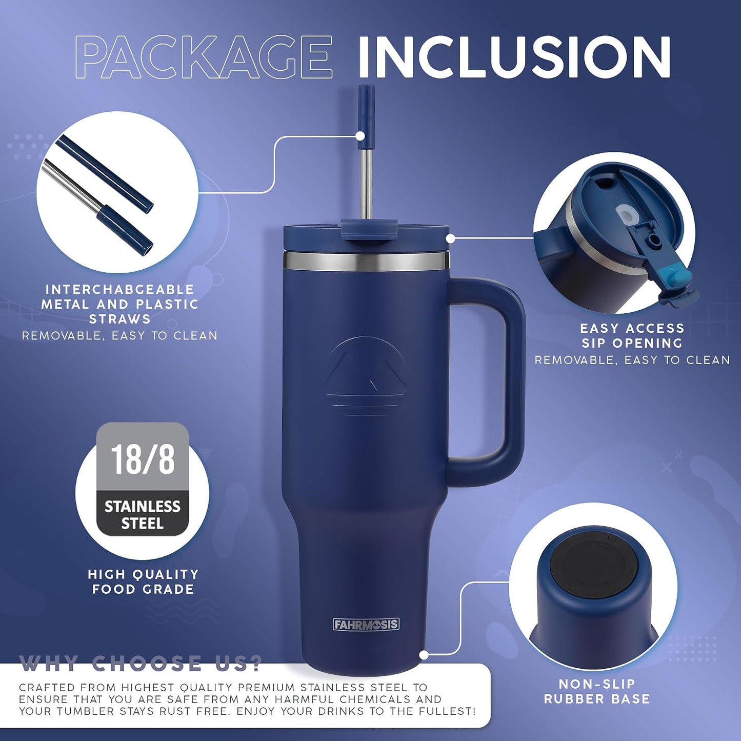 40 Oz Tumbler with Handle and Straw Insulated Cup that Fits in Cup Holder for Hot & Cold Drinks Leak Proof Tumbler with Straw Stainless Steel Travel Mug for Men & Women - Pink