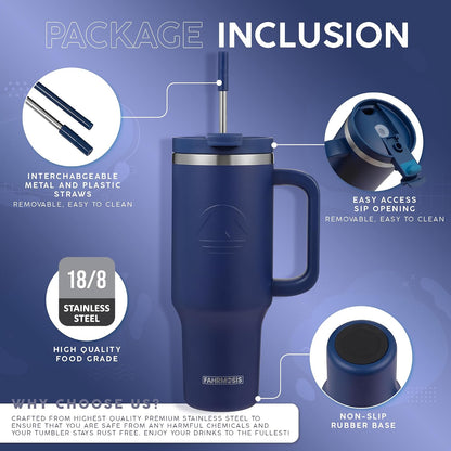40 Oz Tumbler with Handle and Straw Insulated Cup that Fits in Cup Holder for Hot & Cold Drinks Leak Proof Tumbler with Straw Stainless Steel Travel Mug for Men & Women - Pink