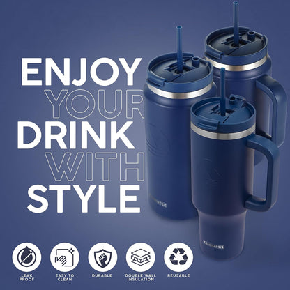 40 Oz Tumbler with Handle and Straw Insulated Cup that Fits in Cup Holder for Hot & Cold Drinks Leak Proof Tumbler with Straw Stainless Steel Travel Mug for Men & Women - Pink
