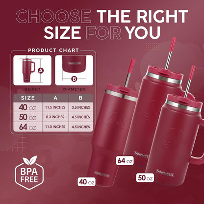 40 Oz Tumbler with Handle and Straw Insulated Cup that Fits in Cup Holder for Hot & Cold Drinks Leak Proof Tumbler with Straw Stainless Steel Travel Mug for Men & Women - Pink