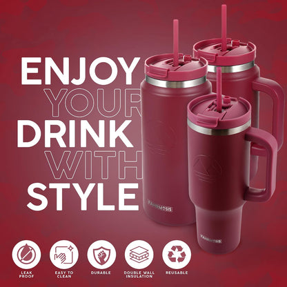 40 Oz Tumbler with Handle and Straw Insulated Cup that Fits in Cup Holder for Hot & Cold Drinks Leak Proof Tumbler with Straw Stainless Steel Travel Mug for Men & Women - Pink