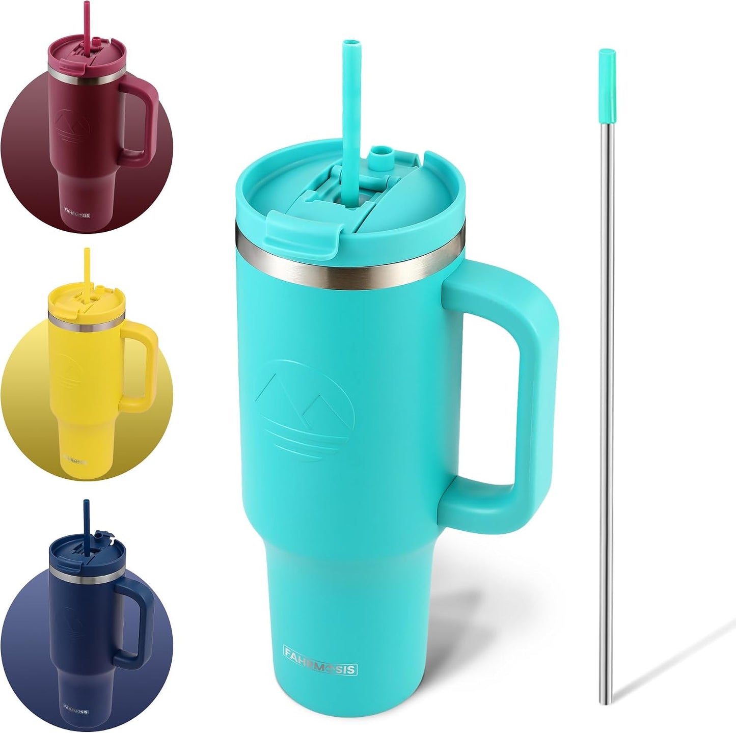 40 Oz Tumbler with Handle and Straw Insulated Cup that Fits in Cup Holder for Hot & Cold Drinks Leak Proof Tumbler with Straw Stainless Steel Travel Mug for Men & Women - Pink
