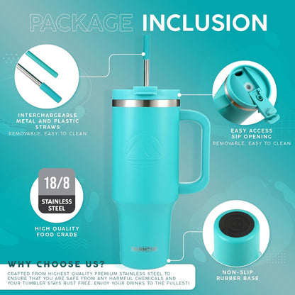 40 Oz Tumbler with Handle and Straw Insulated Cup that Fits in Cup Holder for Hot & Cold Drinks Leak Proof Tumbler with Straw Stainless Steel Travel Mug for Men & Women - Pink