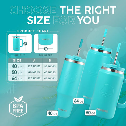 40 Oz Tumbler with Handle and Straw Insulated Cup that Fits in Cup Holder for Hot & Cold Drinks Leak Proof Tumbler with Straw Stainless Steel Travel Mug for Men & Women - Pink