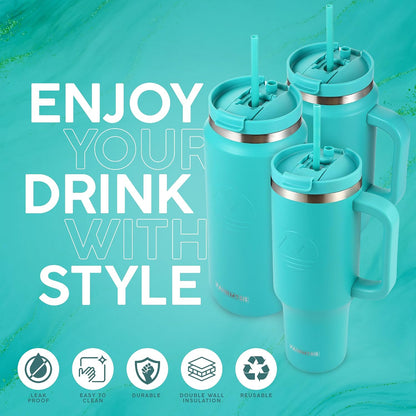 40 Oz Tumbler with Handle and Straw Insulated Cup that Fits in Cup Holder for Hot & Cold Drinks Leak Proof Tumbler with Straw Stainless Steel Travel Mug for Men & Women - Pink