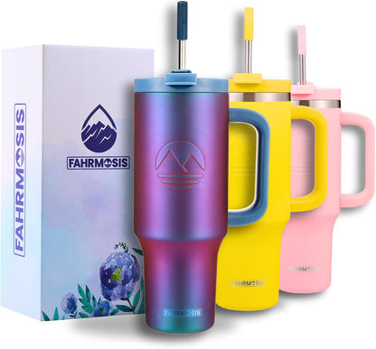 40 Oz Tumbler with Handle and Straw Insulated Cup that Fits in Cup Holder for Hot & Cold Drinks Leak Proof Tumbler with Straw Stainless Steel Travel Mug for Men & Women - Pink