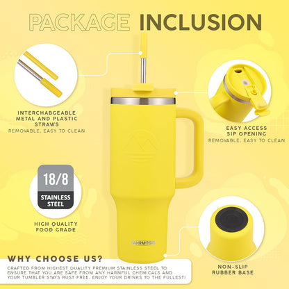 40 Oz Tumbler with Handle and Straw Insulated Cup that Fits in Cup Holder for Hot & Cold Drinks Leak Proof Tumbler with Straw Stainless Steel Travel Mug for Men & Women - Pink
