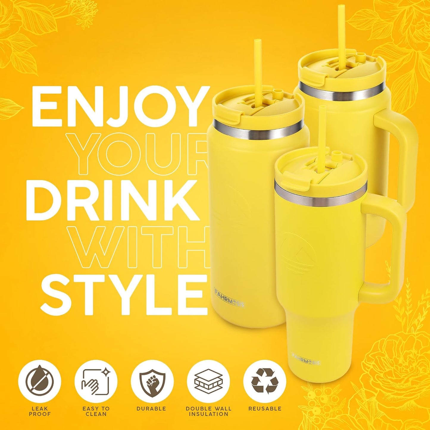 40 Oz Tumbler with Handle and Straw Insulated Cup that Fits in Cup Holder for Hot & Cold Drinks Leak Proof Tumbler with Straw Stainless Steel Travel Mug for Men & Women - Pink