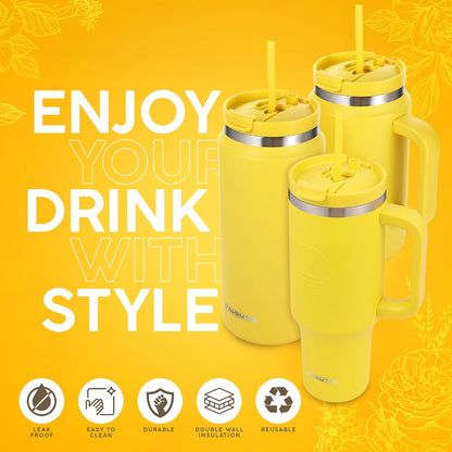 40 Oz Tumbler with Handle and Straw Insulated Cup that Fits in Cup Holder for Hot & Cold Drinks Leak Proof Tumbler with Straw Stainless Steel Travel Mug for Men & Women - Pink