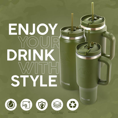 40 Oz Tumbler with Handle and Straw Insulated Cup that Fits in Cup Holder for Hot & Cold Drinks Leak Proof Tumbler with Straw Stainless Steel Travel Mug for Men & Women - Pink