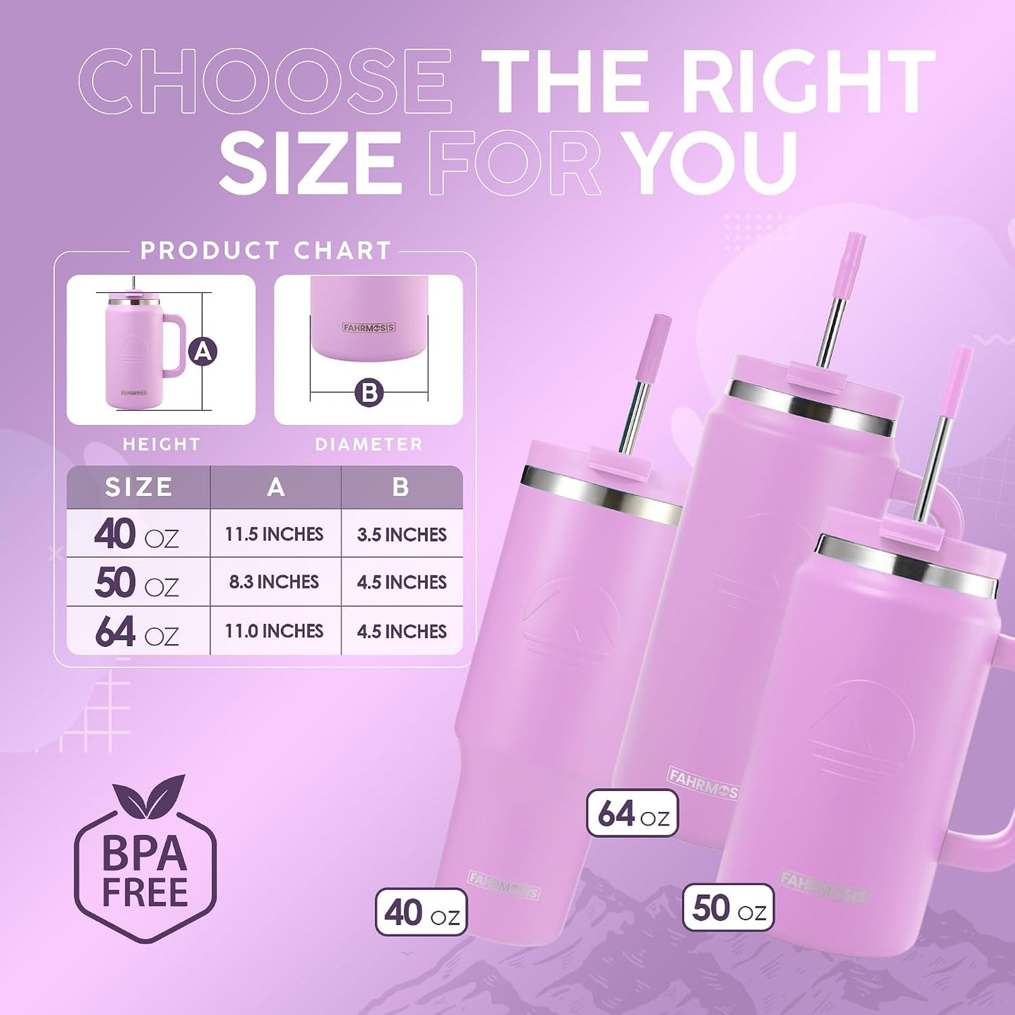 40 Oz Tumbler with Handle and Straw Insulated Cup that Fits in Cup Holder for Hot & Cold Drinks Leak Proof Tumbler with Straw Stainless Steel Travel Mug for Men & Women - Pink