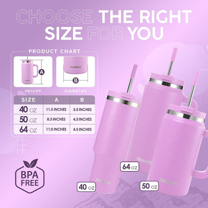40 Oz Tumbler with Handle and Straw Insulated Cup that Fits in Cup Holder for Hot & Cold Drinks Leak Proof Tumbler with Straw Stainless Steel Travel Mug for Men & Women - Pink