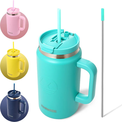 40 Oz Tumbler with Handle and Straw Insulated Cup that Fits in Cup Holder for Hot & Cold Drinks Leak Proof Tumbler with Straw Stainless Steel Travel Mug for Men & Women - Pink