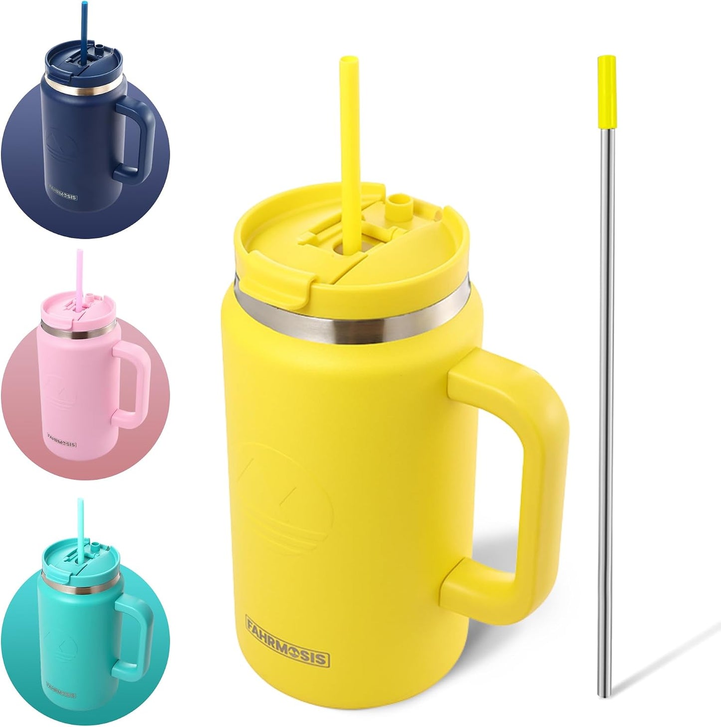 40 Oz Tumbler with Handle and Straw Insulated Cup that Fits in Cup Holder for Hot & Cold Drinks Leak Proof Tumbler with Straw Stainless Steel Travel Mug for Men & Women - Pink
